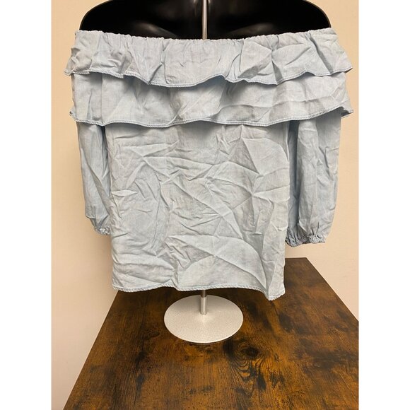Sam & Jess Women's Blue Ruffled Off The Shoulder Blouse Top Size M NWT - Picture 3 of 4